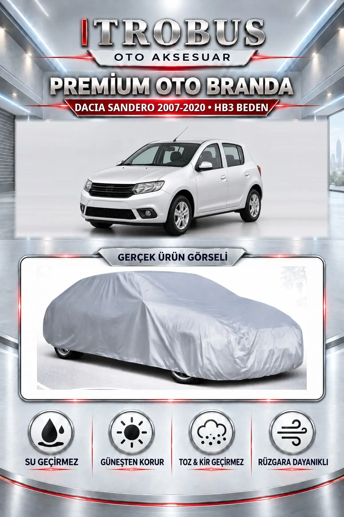 Dacia Sandero kısa 2008 ve Sonrası Uyumlu Premium Oto Branda – HB3 Beden