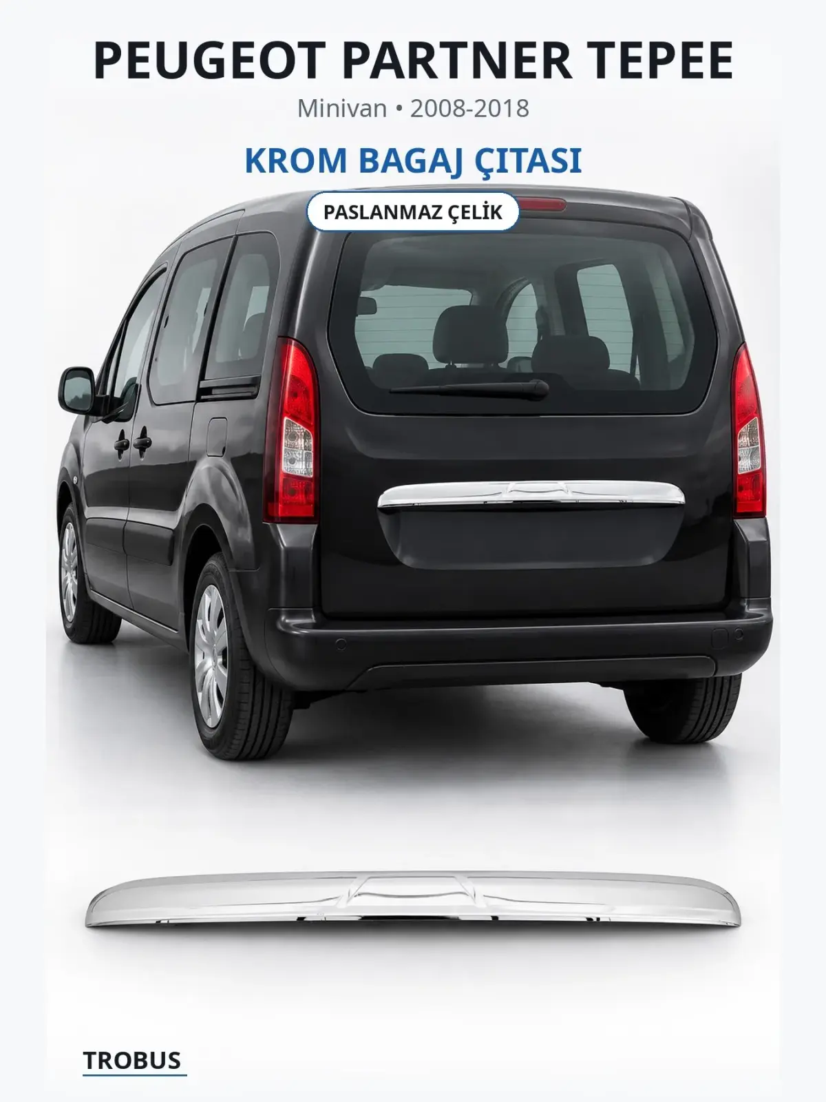Peugeot Partner Tepee krom bagaj çıtası 1