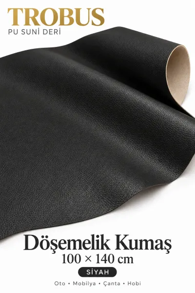 PU Suni Deri Döşemelik Kumaş 100 x 140 cm Siyah