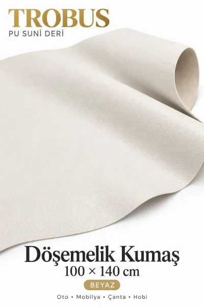 PU Suni Deri Döşemelik Kumaş 100 x 140 cm Beyaz