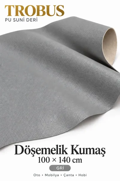 PU Suni Deri Döşemelik Kumaş 100 x 140 cm Gri