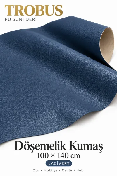 PU Suni Deri Döşemelik Kumaş 100 x 140 cm Lacivert