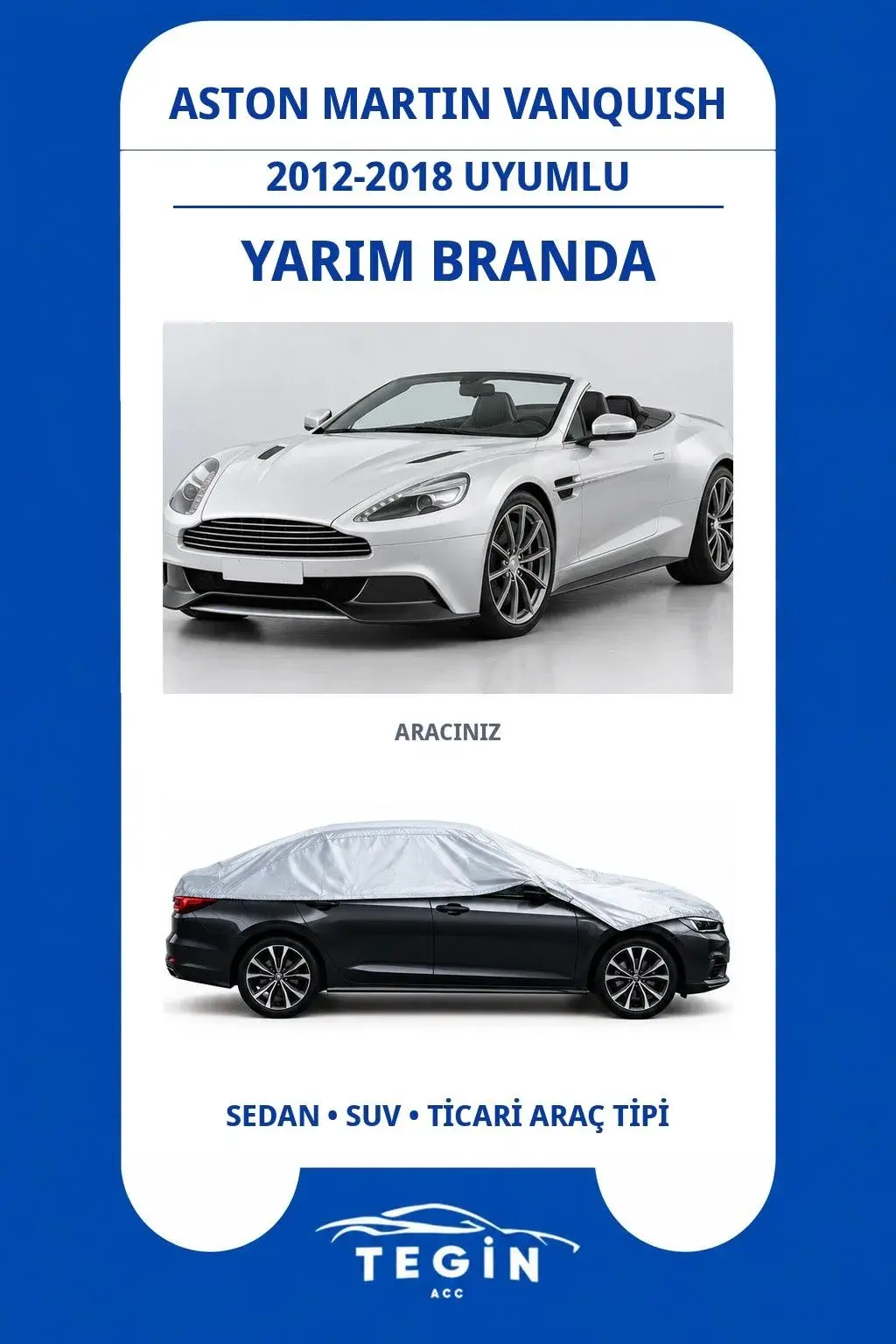 Aston Martin Vanquish 2012-2018 Convertible (Volante) Uyumlu SolarBlock Yarım Araba Brandası
