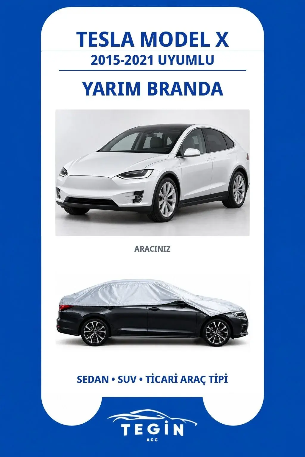 Tesla Model X 2015-2021 Electric SUV Uyumlu SolarBlock Yarım Araba Brandası