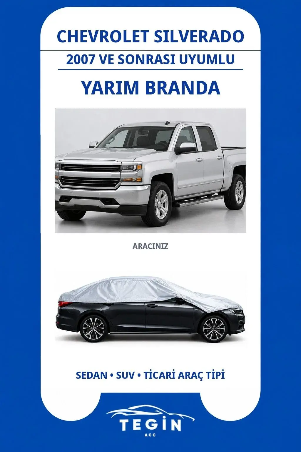 Chevrolet Silverado 2007 ve Sonrası Pickup Truck Uyumlu SolarBlock Yarım Araba Brandası