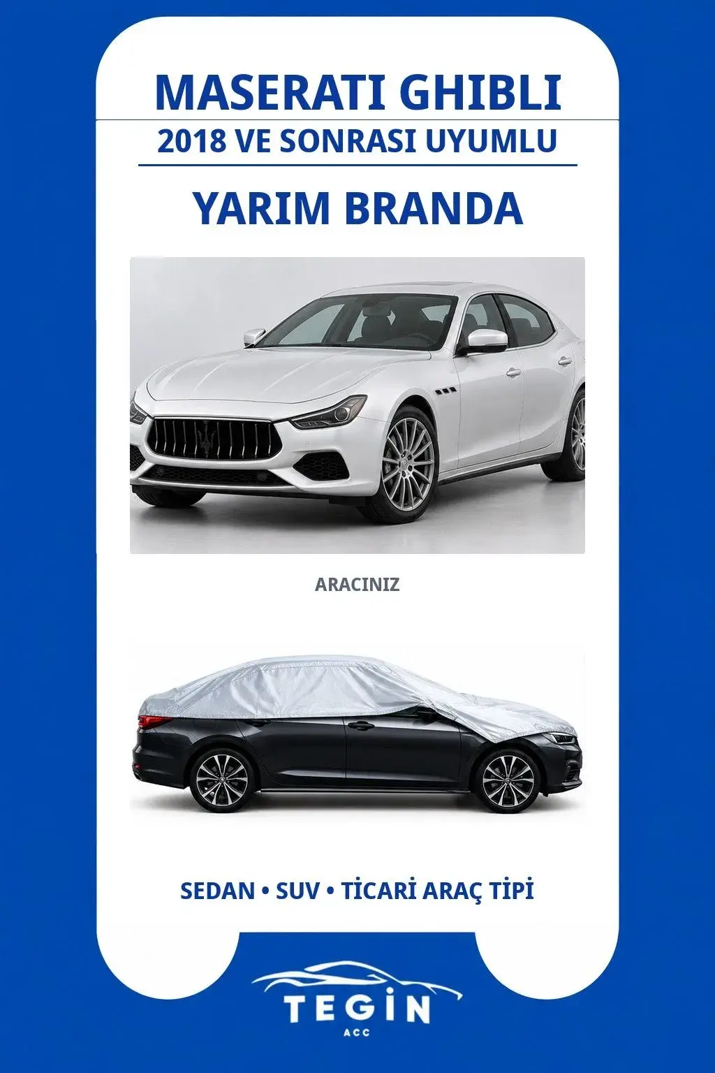 Maserati Ghibli 2018 ve Sonrası Sedan Uyumlu SolarBlock Yarım Araba Brandası