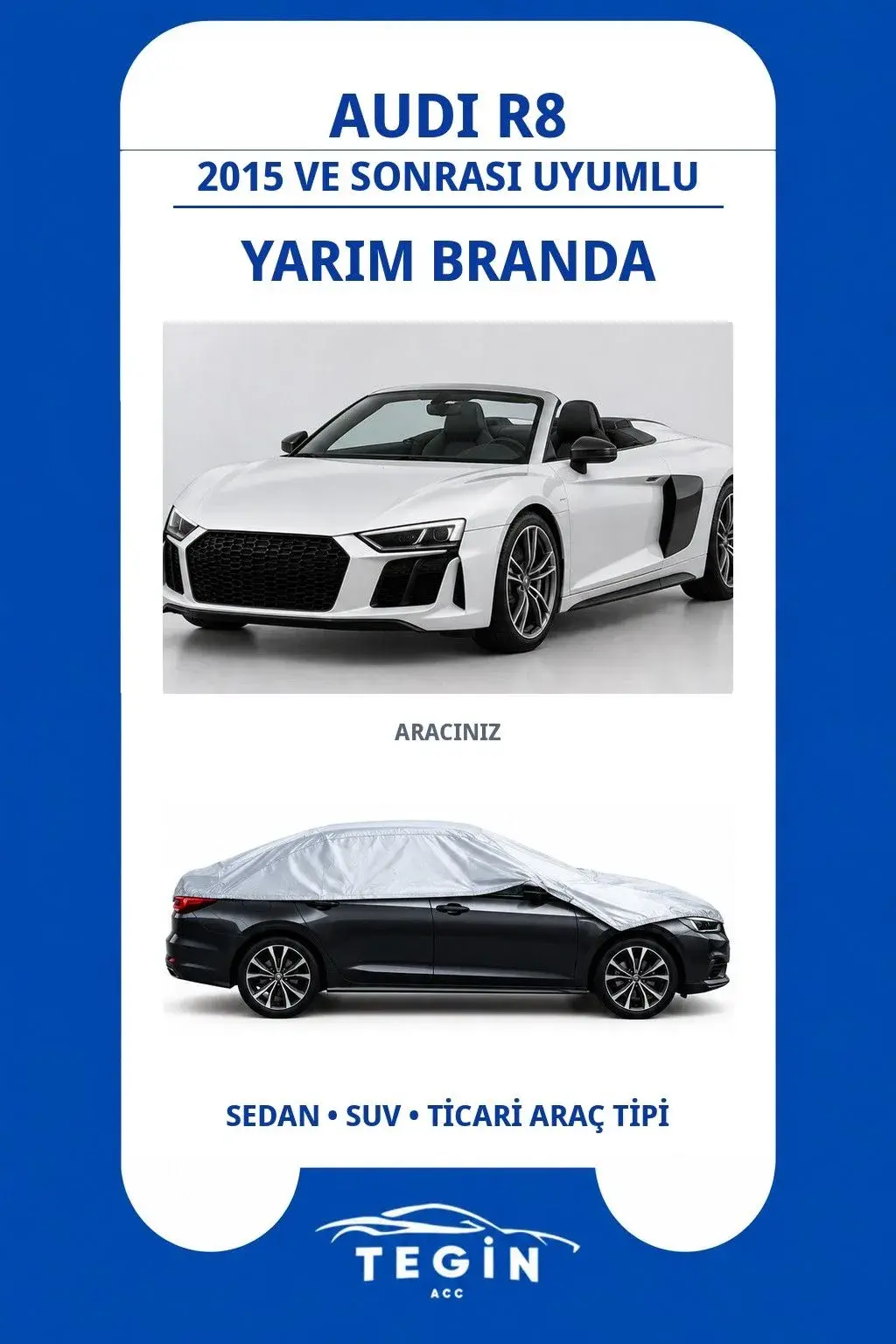 Audi R8 2015 ve Sonrası Convertible Uyumlu SolarBlock Yarım Araba Brandası