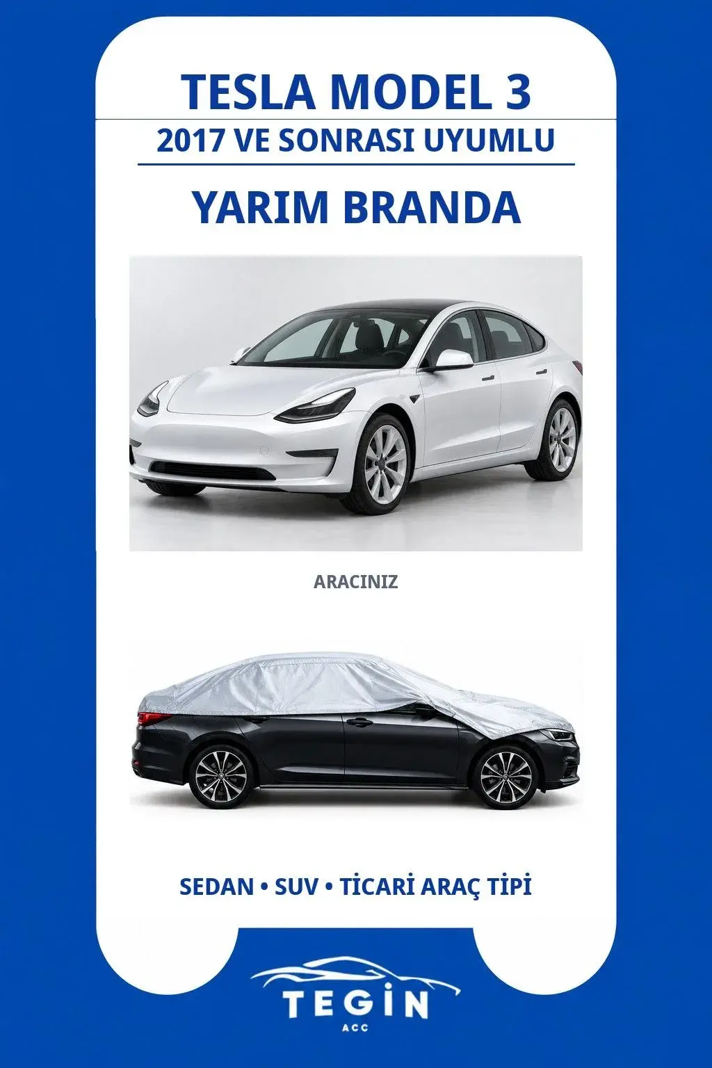 Tesla Model 3 2017 ve Sonrası Electric Sedan Uyumlu SolarBlock Yarım Araba Brandası