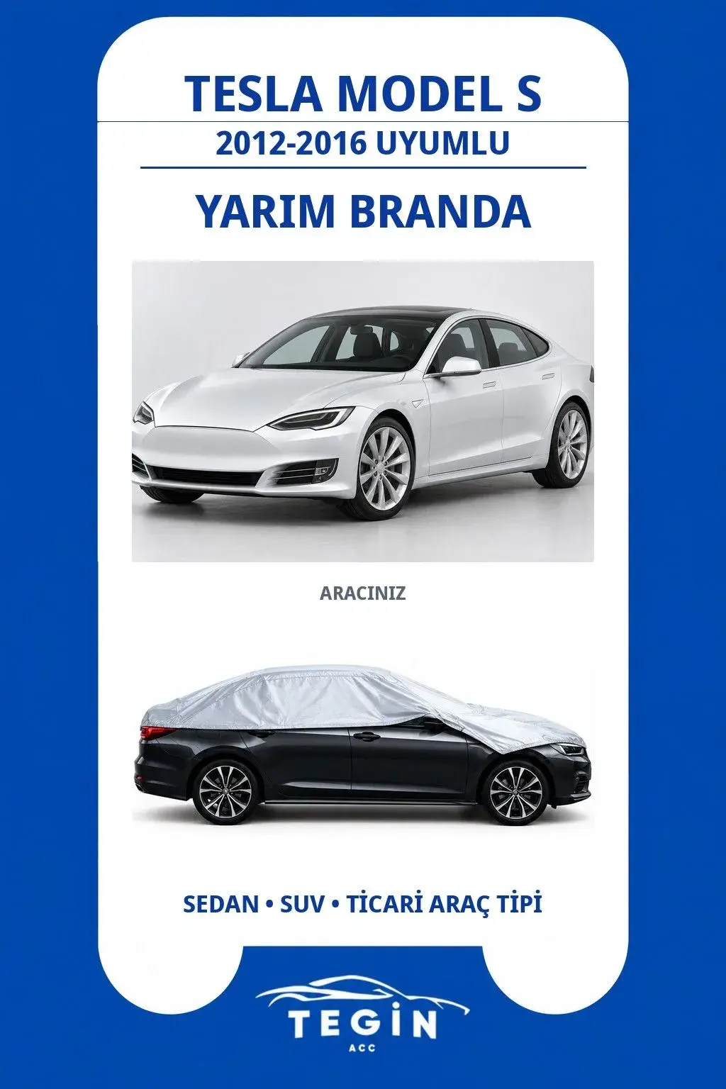 Tesla Model S 2012-2016 Electric Sedan Uyumlu SolarBlock Yarım Araba Brandası