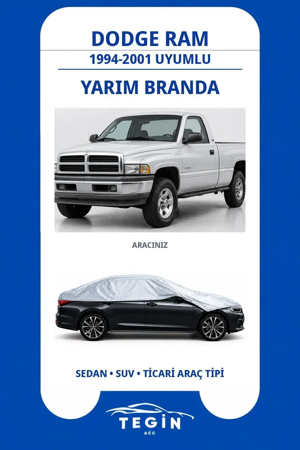 Dodge Ram 1994-2001 Pickup Truck Uyumlu SolarBlock Yarım Araba Brandası