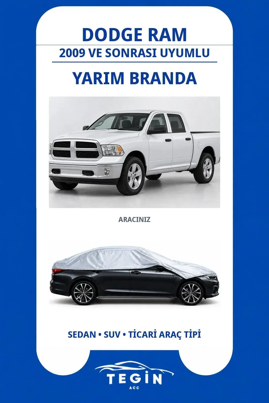 Dodge Ram 2009 ve Sonrası Pickup Truck Uyumlu SolarBlock Yarım Araba Brandası