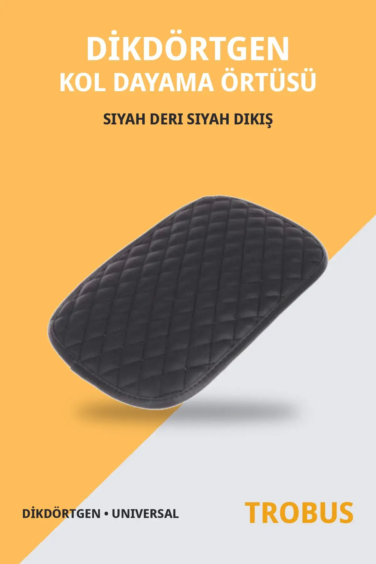 Dikdörtgen Kol Dayama Örtüsü Suni Deri Baklava Dikişli Universal Siyah Deri Siyah Dikiş (1)