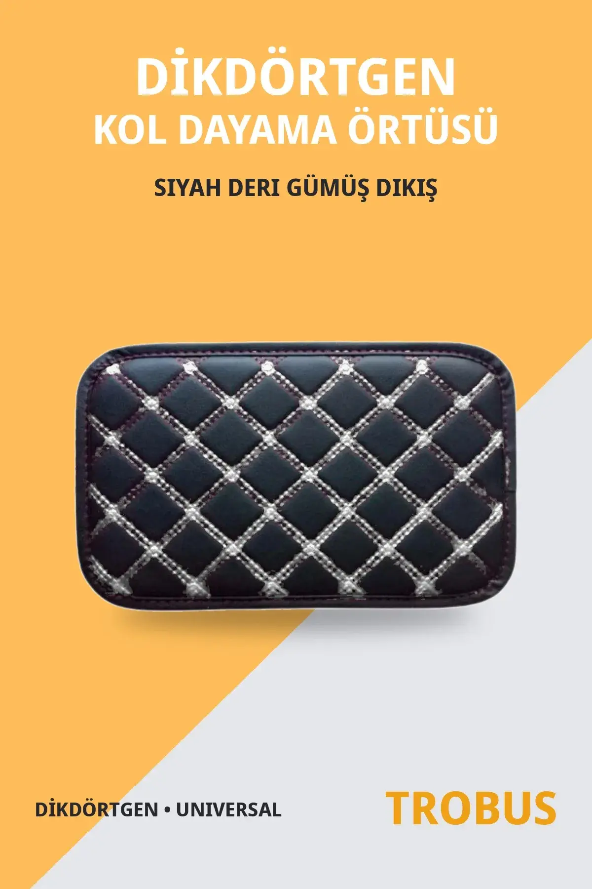 Dikdörtgen Kol Dayama Örtüsü Suni Deri Baklava Dikişli Universal Siyah Deri Gümüş Dikiş (1)