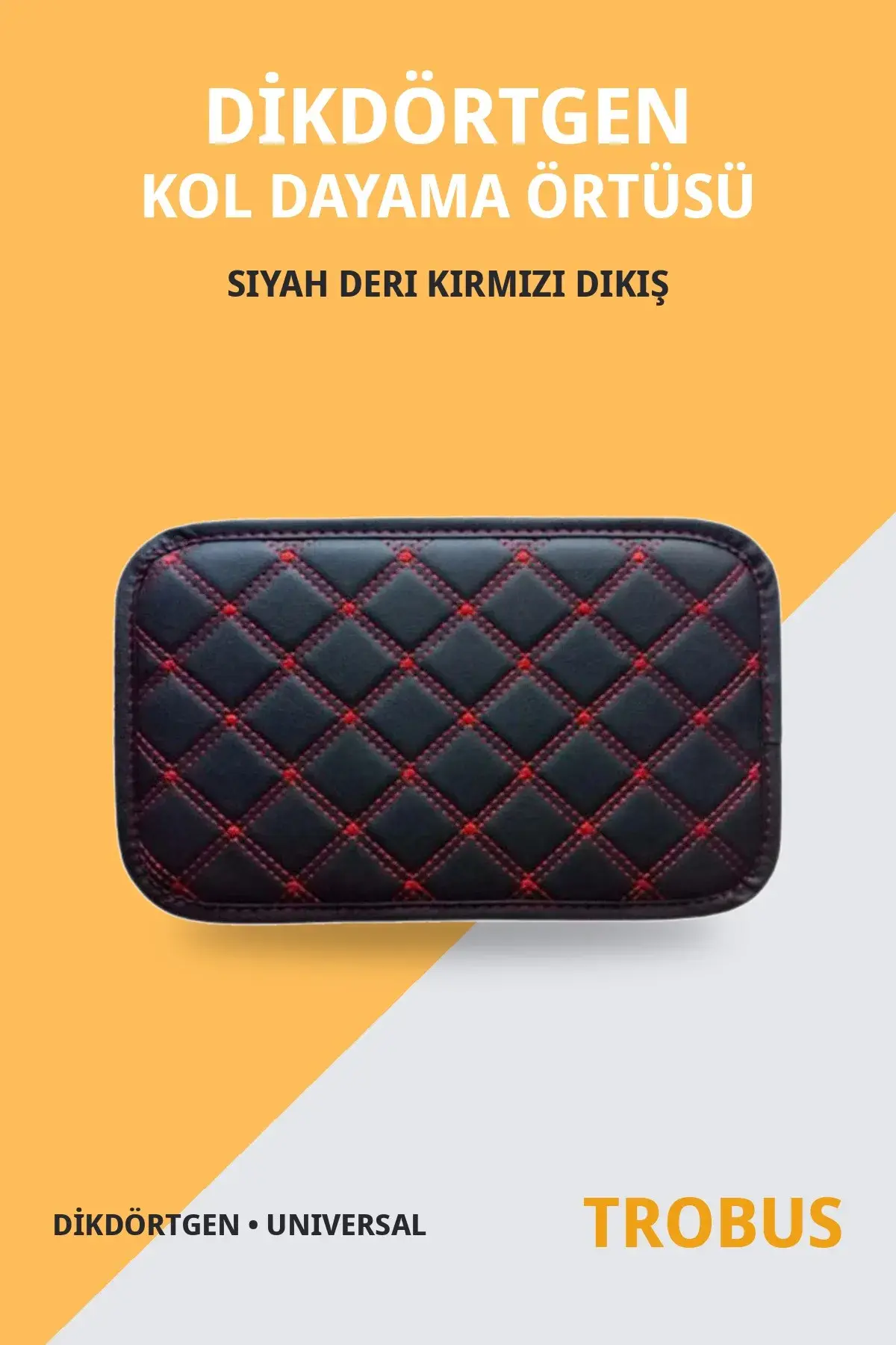 Dikdörtgen Kol Dayama Örtüsü Suni Deri Baklava Dikişli Universal Siyah Deri Kırmızı Dikiş (1)