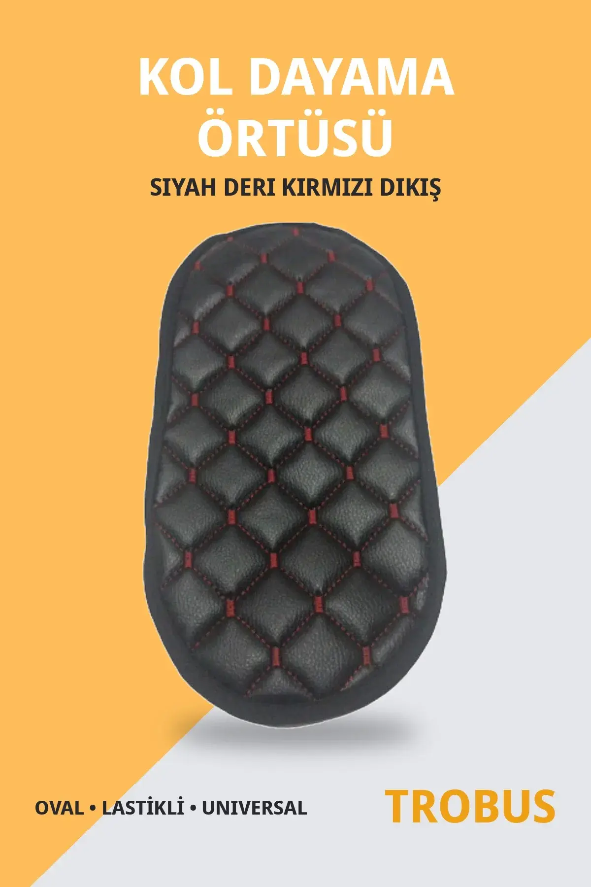 Kol Dayama Örtüsü Oval Suni Deri Lastikli Universal Siyah Deri Kırmızı Dikiş (1)
