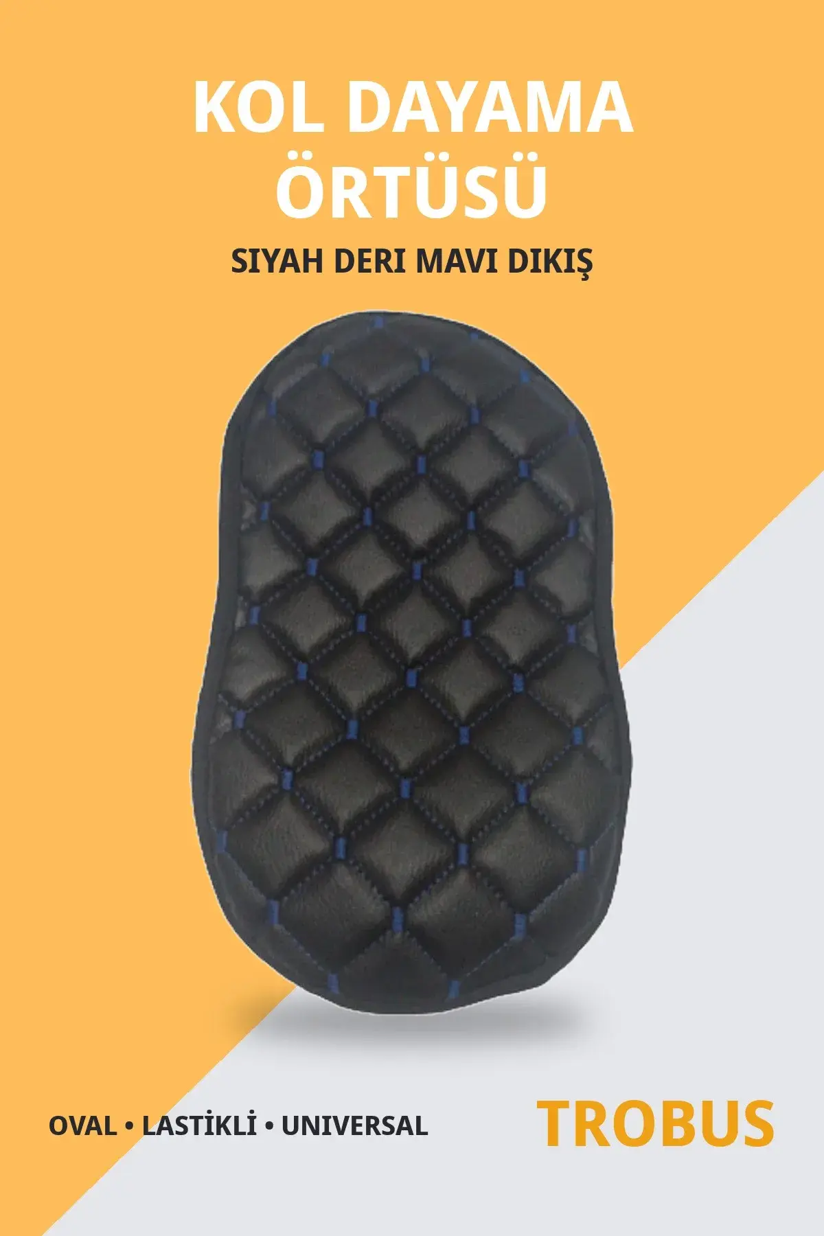 Kol Dayama Örtüsü Oval Suni Deri Lastikli Universal Siyah Deri Mavi Dikiş (1)