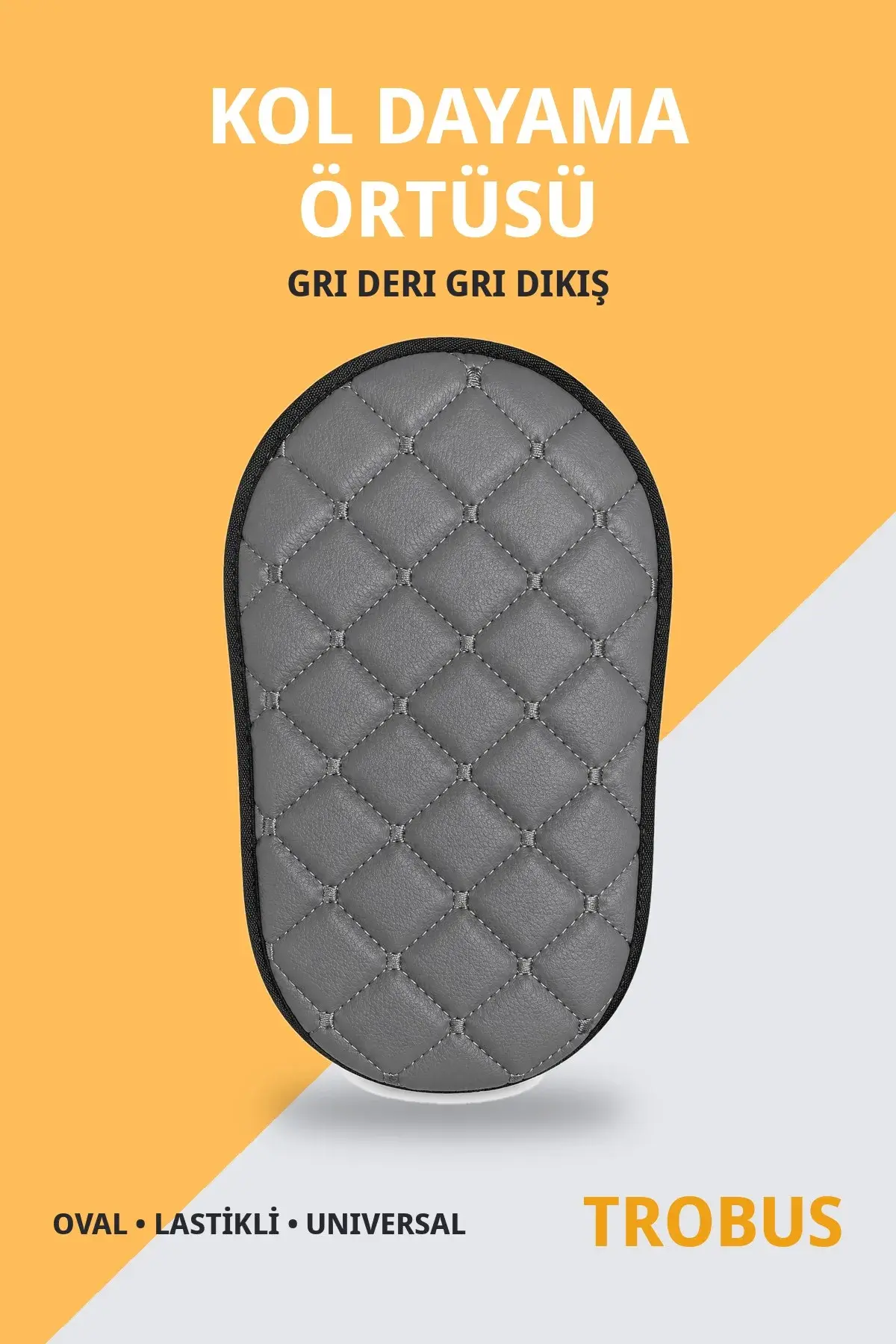Kol Dayama Örtüsü Oval Suni Deri Lastikli Universal Gri Deri Gri Dikiş (1)