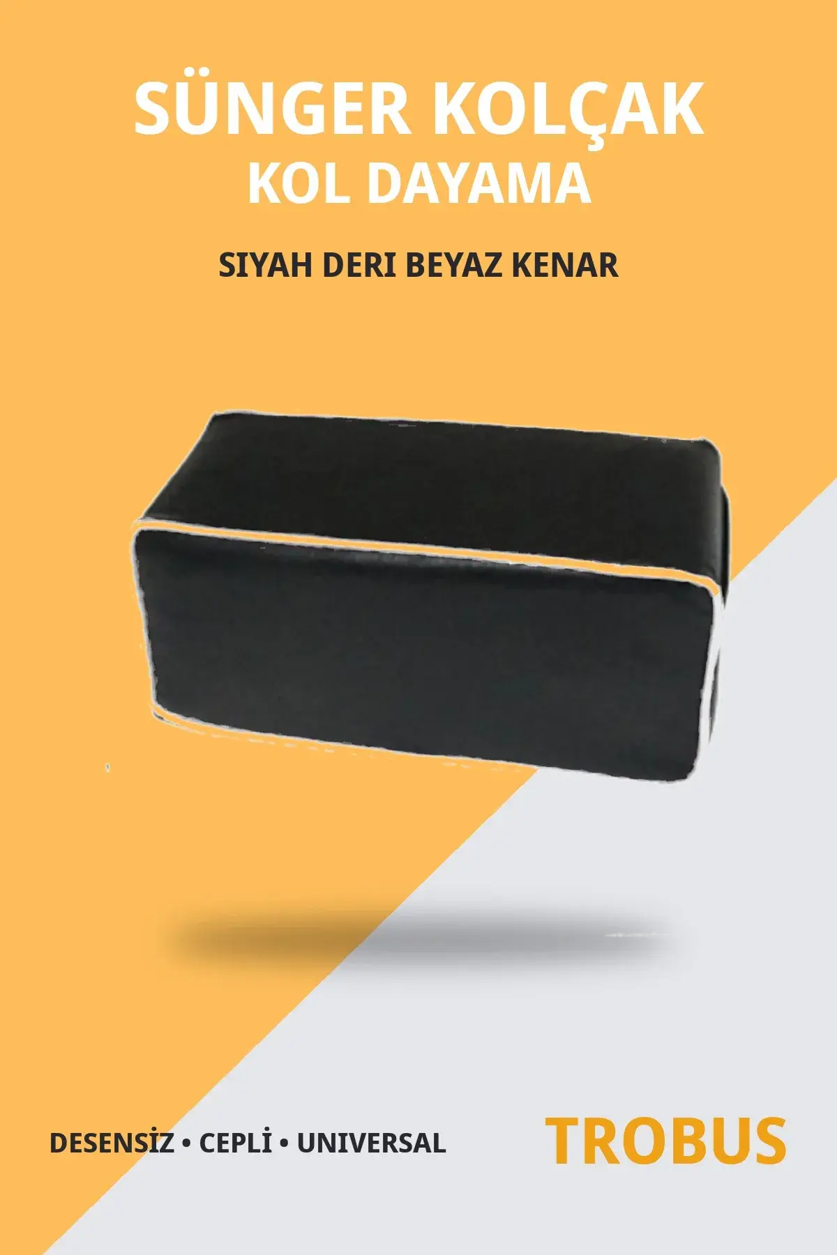 Sünger Kolçak Kol Dayama Desensiz Suni Deri Cepli Universal Siyah Deri Beyaz Kenar (1)