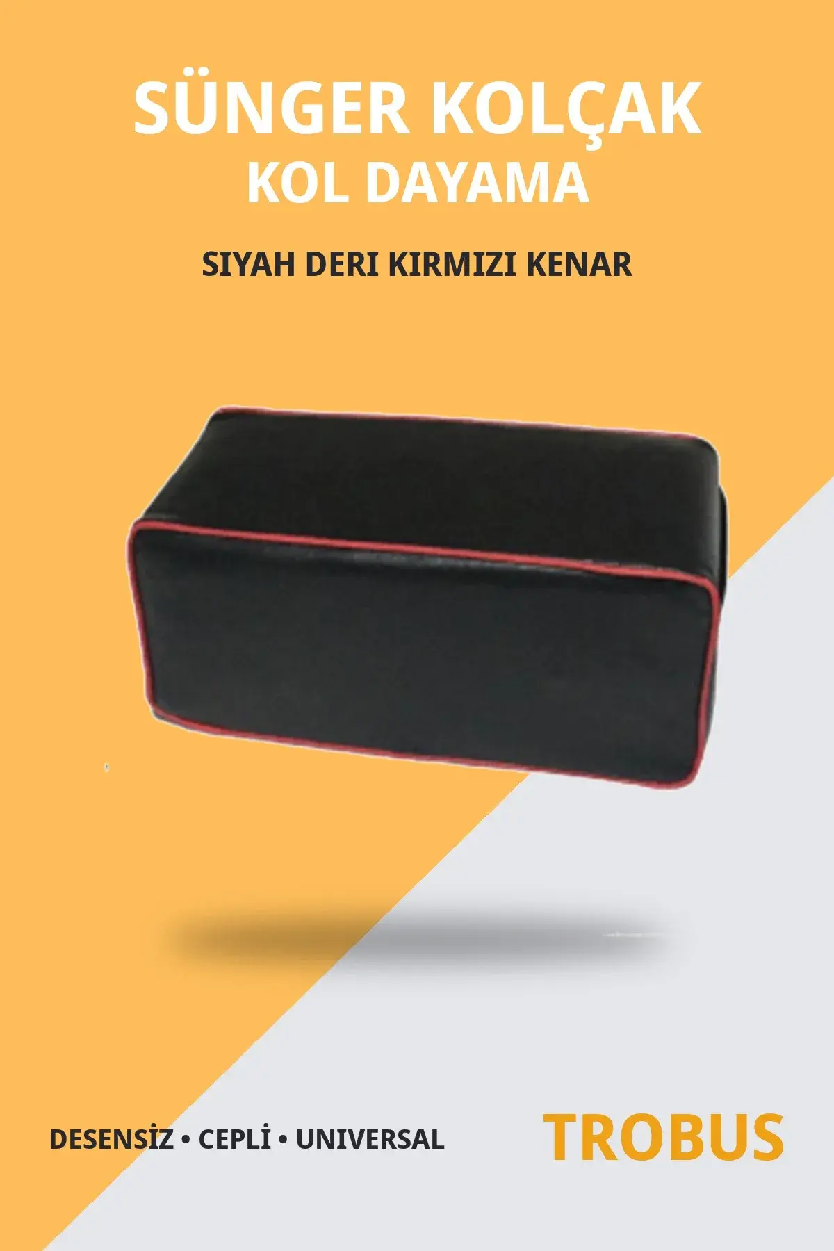 Sünger Kolçak Kol Dayama Desensiz Suni Deri Cepli Universal Siyah Deri Kırmızı Kenar (1)