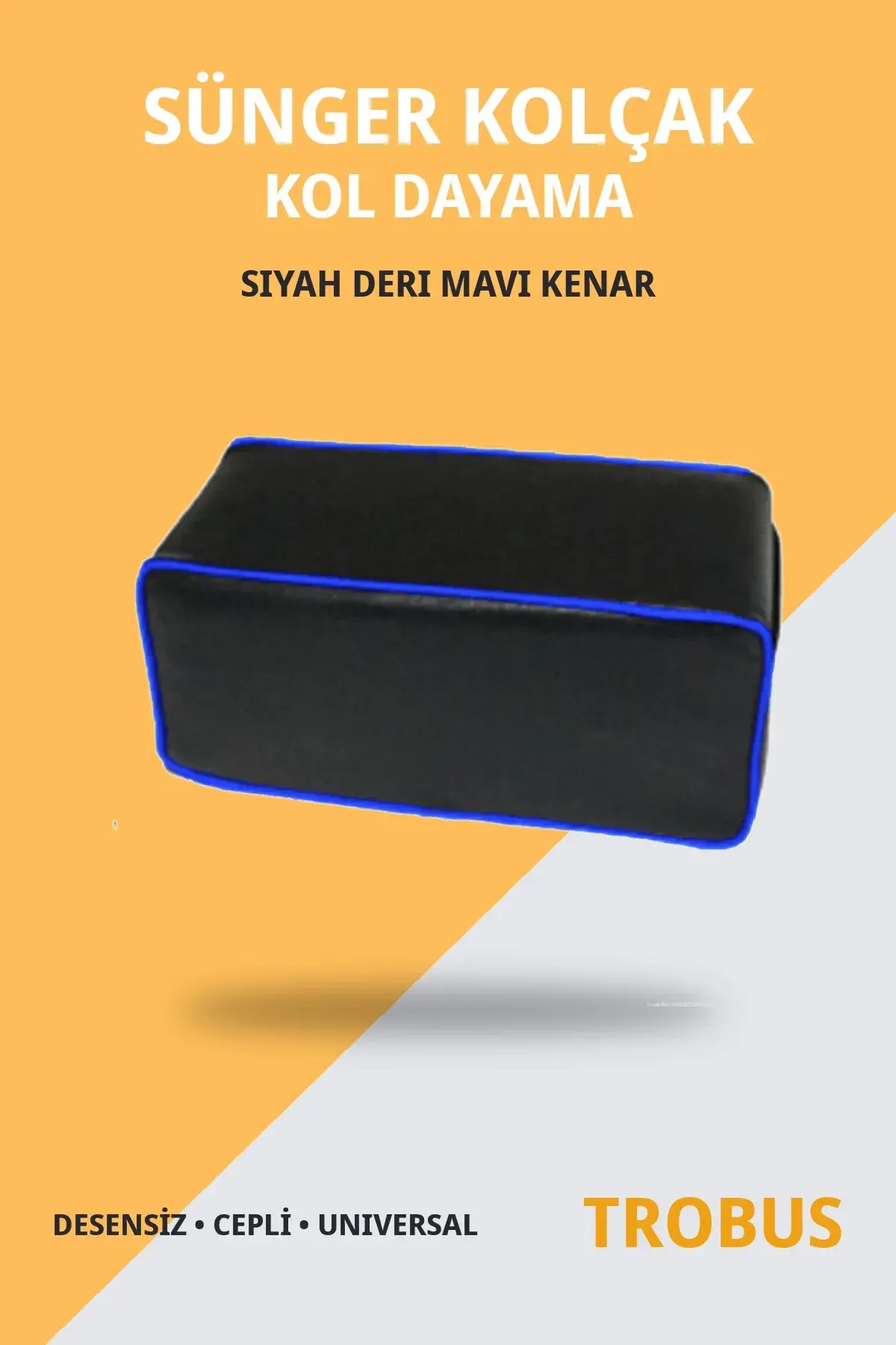 Sünger Kolçak Kol Dayama Desensiz Suni Deri Cepli Universal Siyah Deri Mavi Kenar (1)