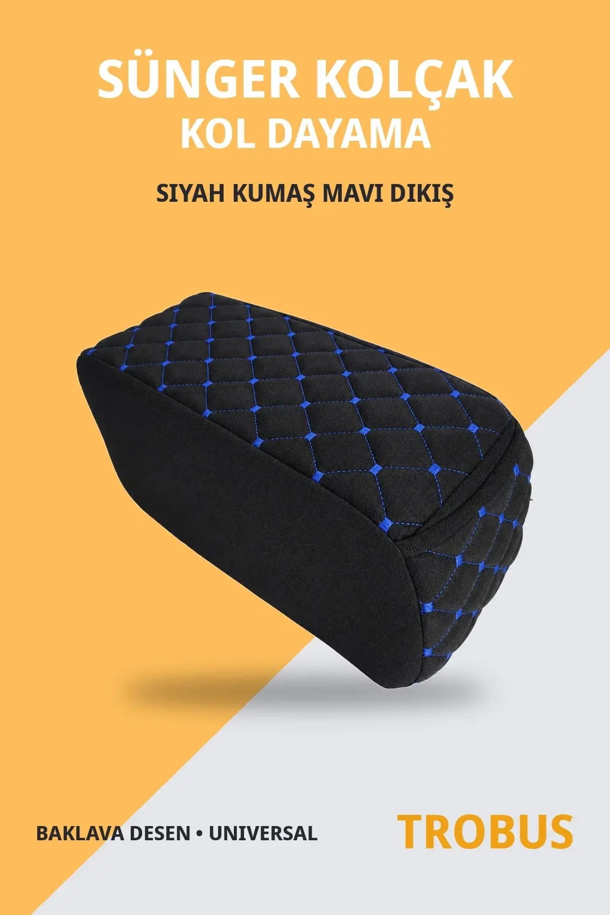Sünger Kolçak Kol Dayama Baklava Desenli Suni Deri Universal Siyah Kumaş Mavi Dikiş (1)