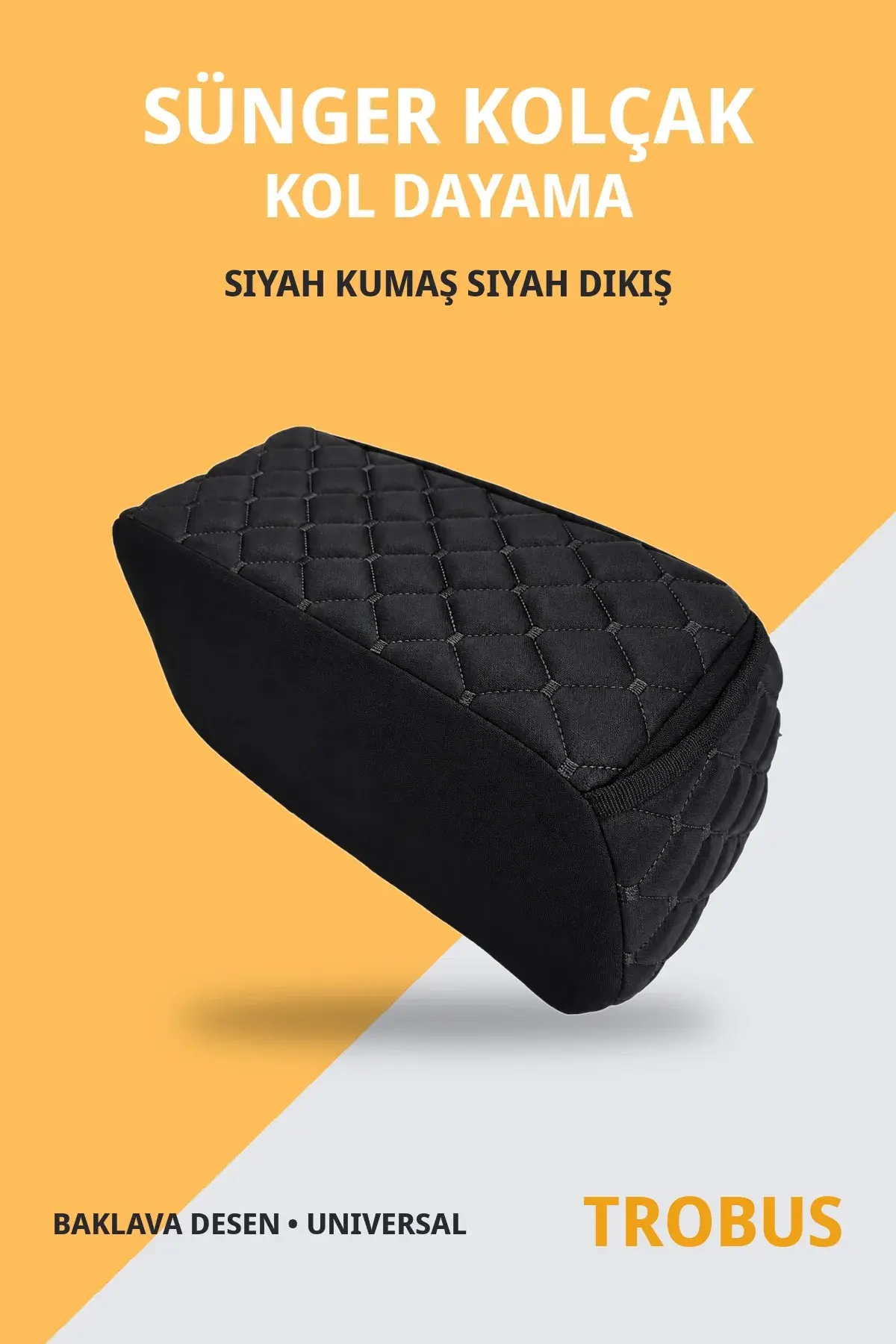 Sünger Kolçak Kol Dayama Baklava Desenli Suni Deri Universal Siyah Kumaş Siyah Dikiş (1)