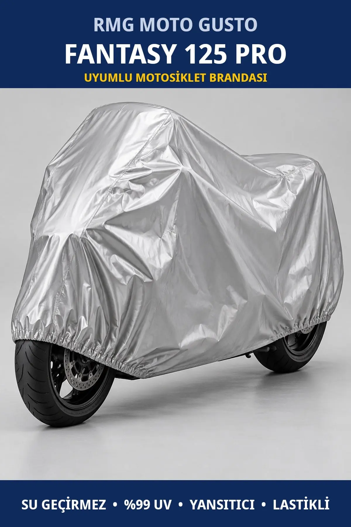 RMG Moto Gusto Fantasy 125 Pro Uyumlu Motosiklet Brandası – Su Geçirmez, UV Korumalı, Lastikli
