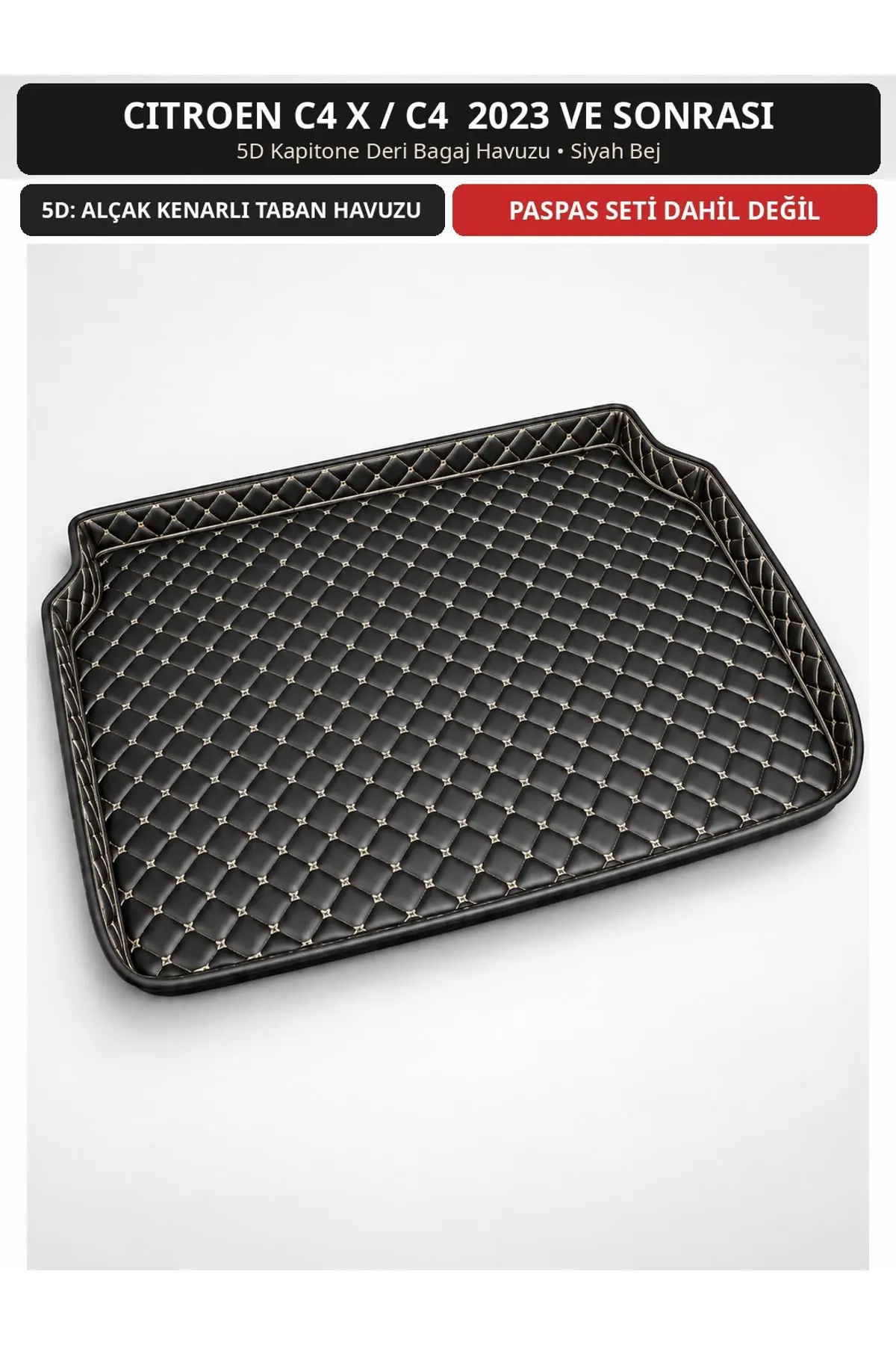 Citroen C4 X / C4 2023+ 5D Kapitone Deri Bagaj Havuzu Siyah Bej (1)