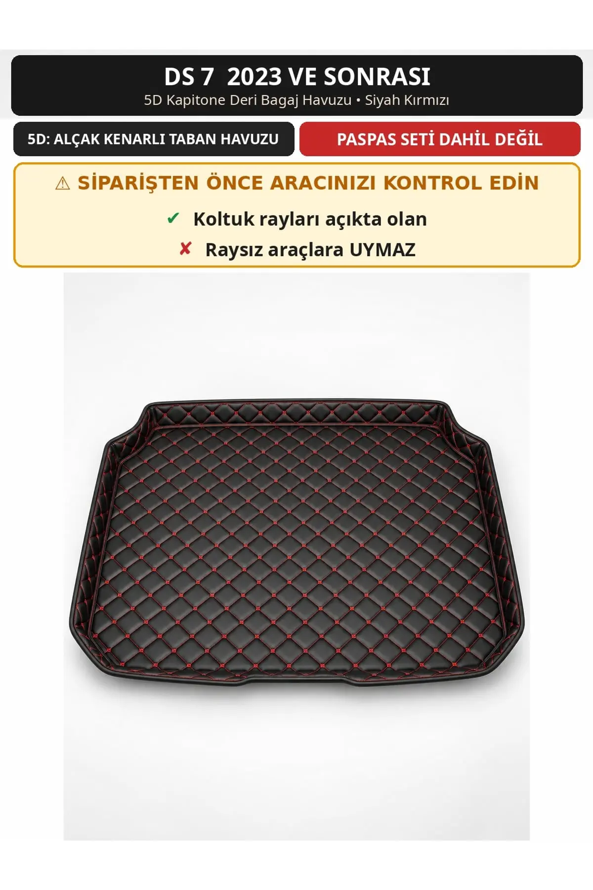 DS 7 2023+ 5D Kapitone Deri Bagaj Havuzu Siyah Kırmızı (1)