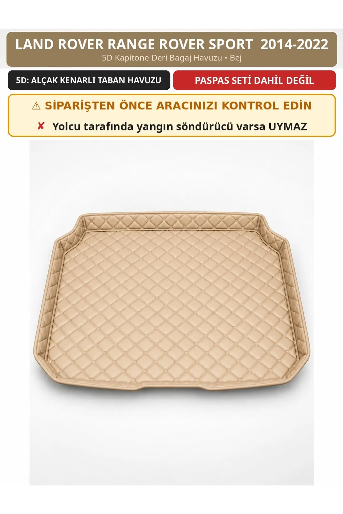 Land Rover Range Rover Sport 2014-2022 5D Kapitone Deri Bagaj Havuzu Bej (1)