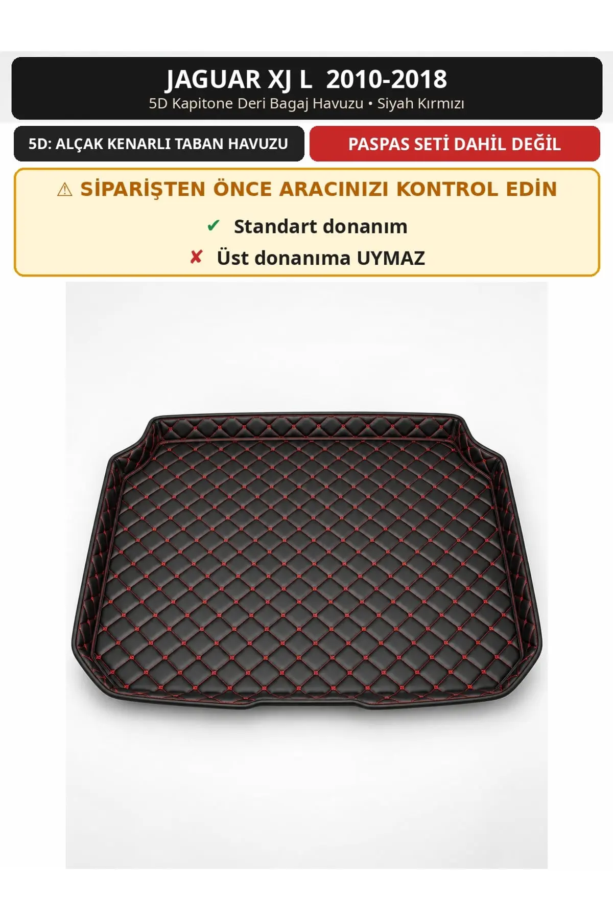 Jaguar XJ L 2010-2018 5D Kapitone Deri Bagaj Havuzu Siyah Kırmızı (1)