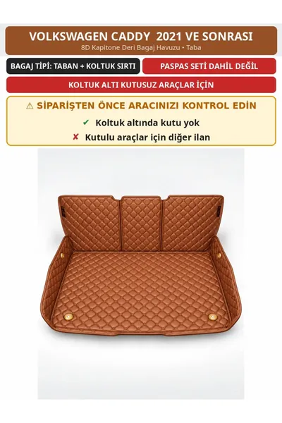 Volkswagen Caddy 2021+ Kutusuz 8D Kapitone Deri Bagaj Havuzu Sırt Kaplamalı Taba
