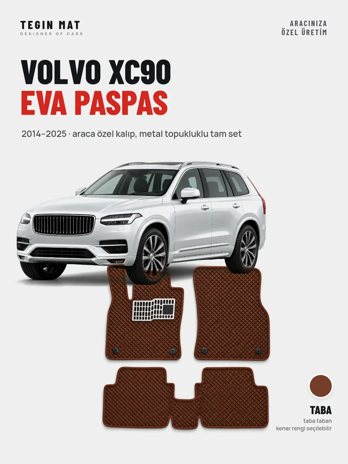 Volvo XC90 EVA Oto Paspas Tam Set (2014–2025) Taba – Araca Özel Kalıp (1)