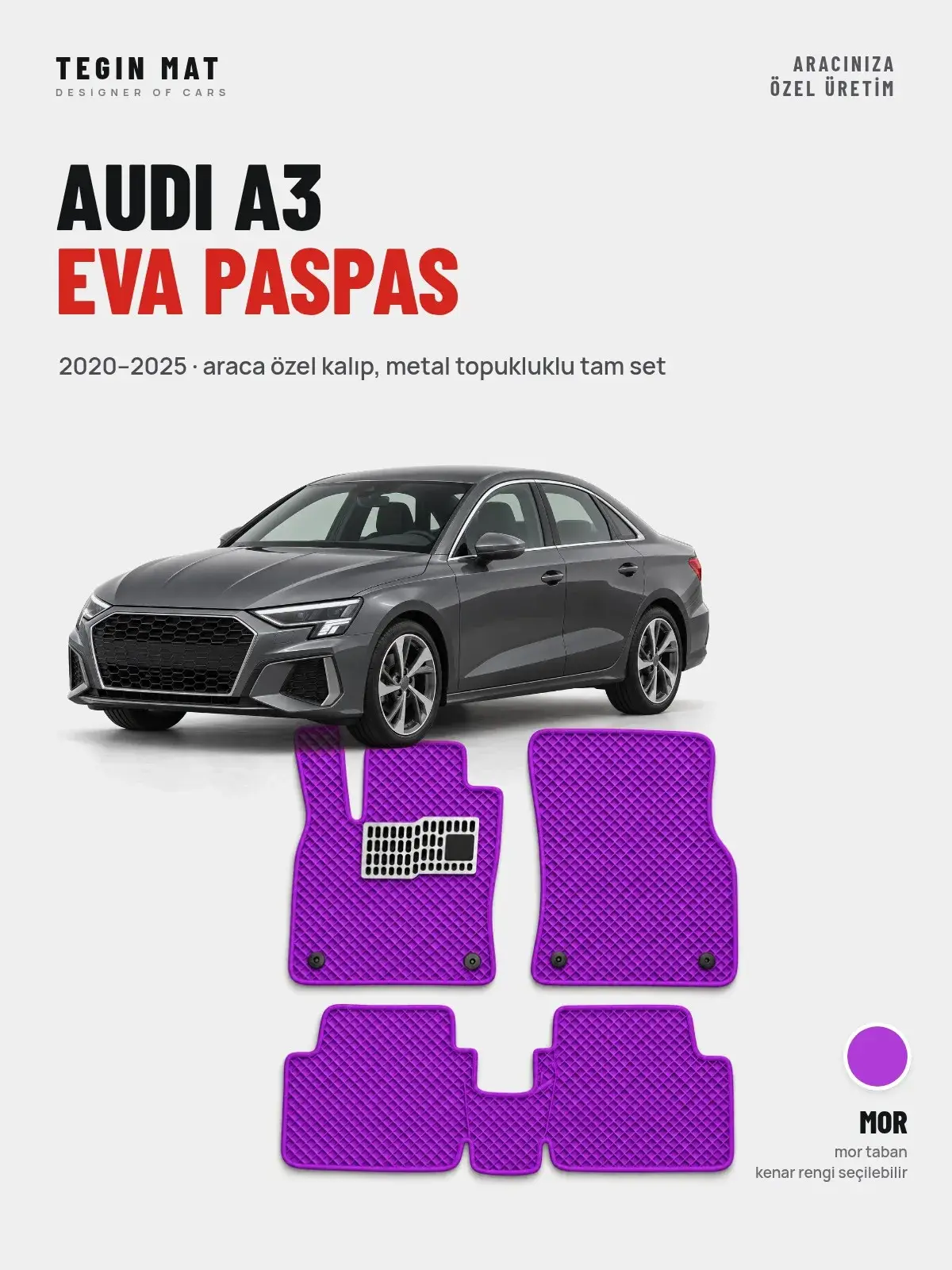 Audi A3 EVA Oto Paspas Tam Set (2020–2025) Mor – Araca Özel Kalıp (1)