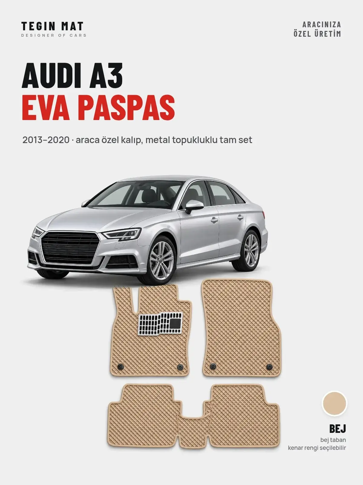 Audi A3 EVA Oto Paspas Tam Set (2013–2020) Bej – Araca Özel Kalıp (1)