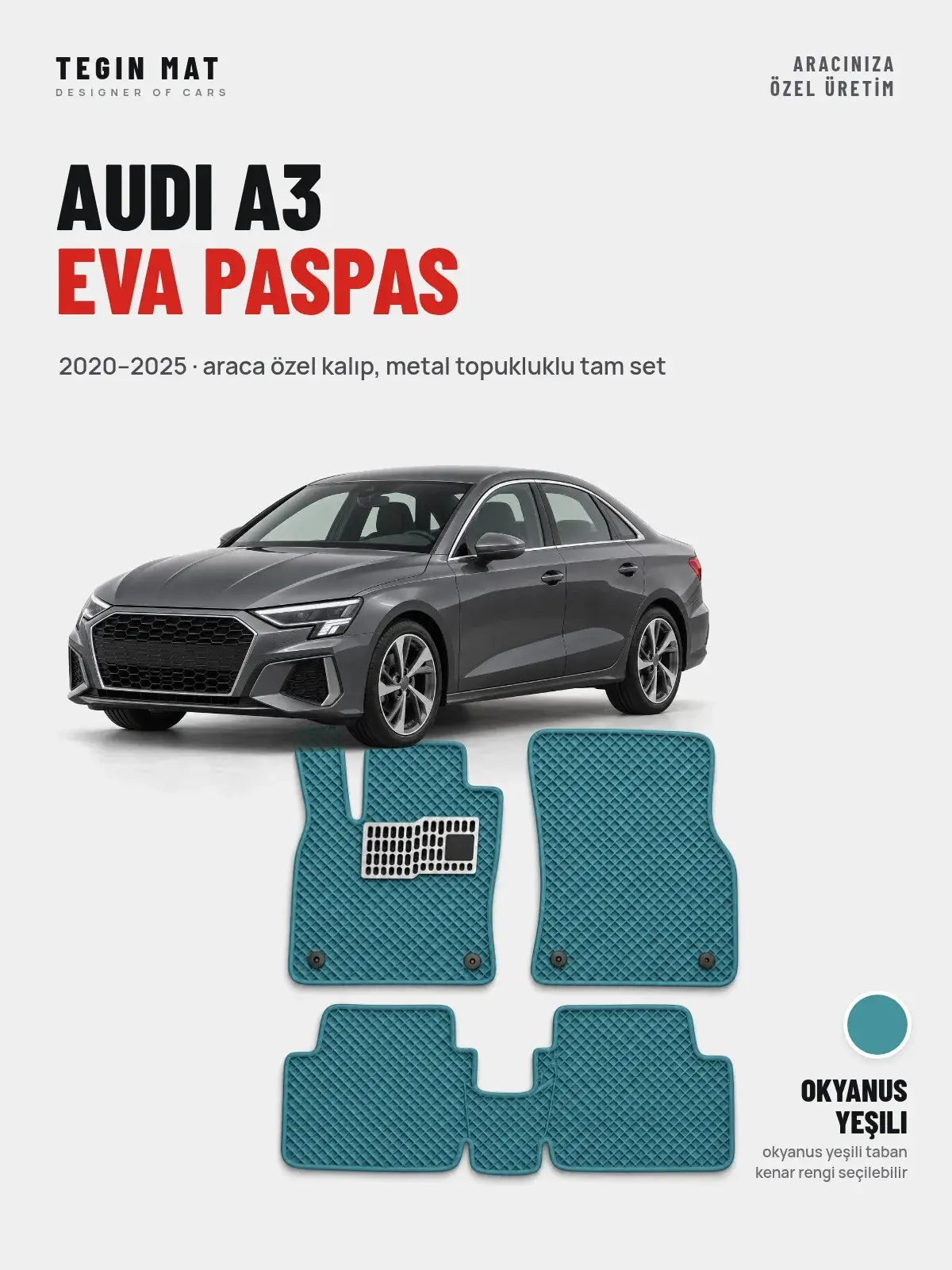 Audi A3 EVA Oto Paspas Tam Set (2020–2025) Okyanus Yeşili – Araca Özel Kalıp (1)