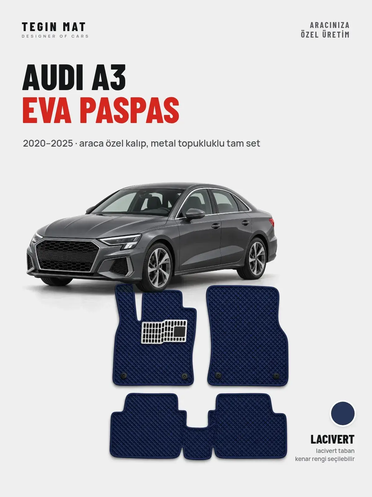 Audi A3 EVA Oto Paspas Tam Set (2020–2025) Lacivert – Araca Özel Kalıp (1)