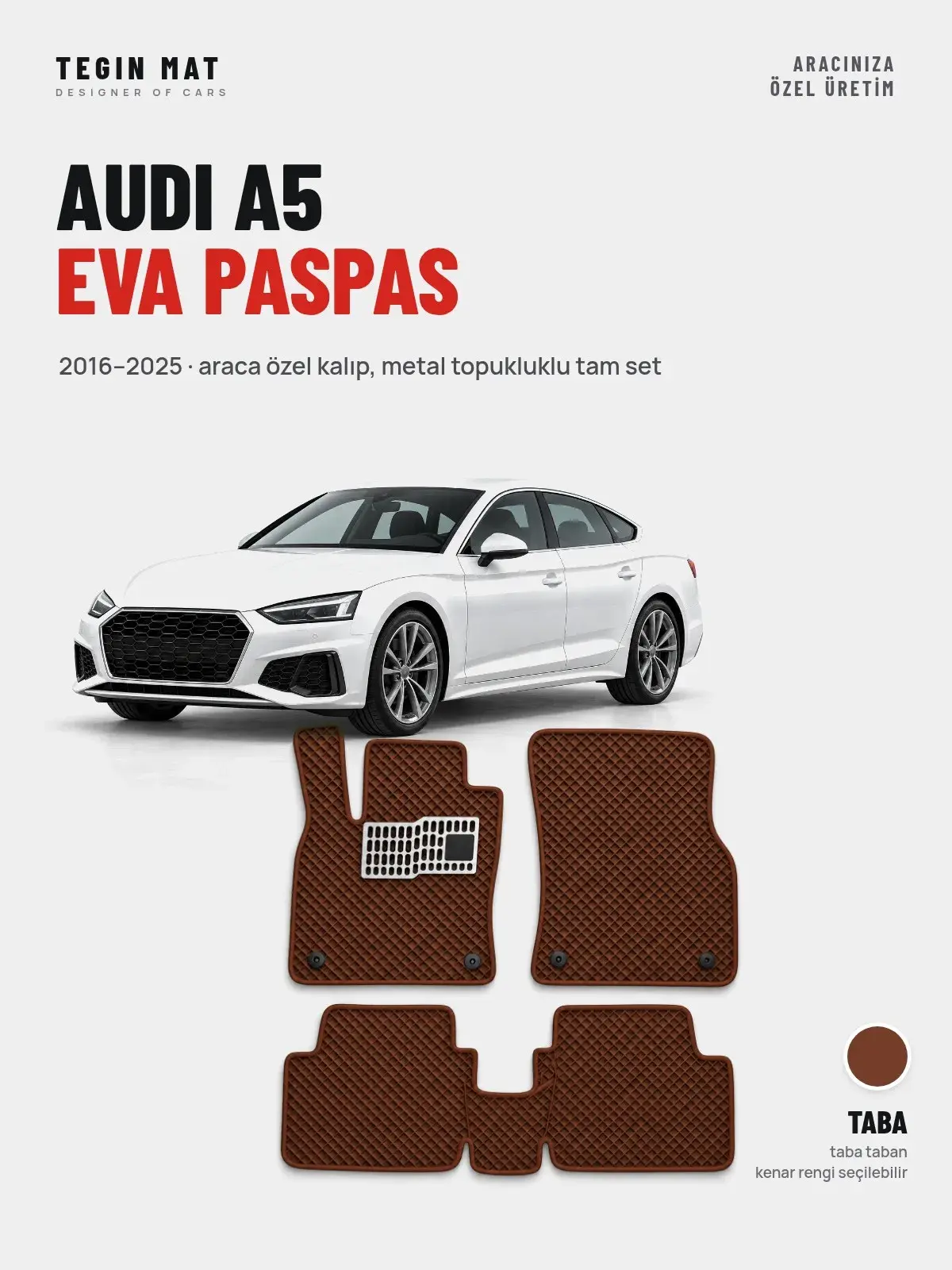 Audi A5 EVA Oto Paspas Tam Set (2016–2025) Taba – Araca Özel Kalıp (1)