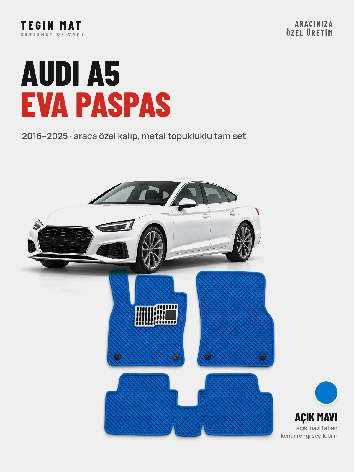 Audi A5 EVA Oto Paspas Tam Set (2016–2025) Açık Mavi – Araca Özel Kalıp (1)