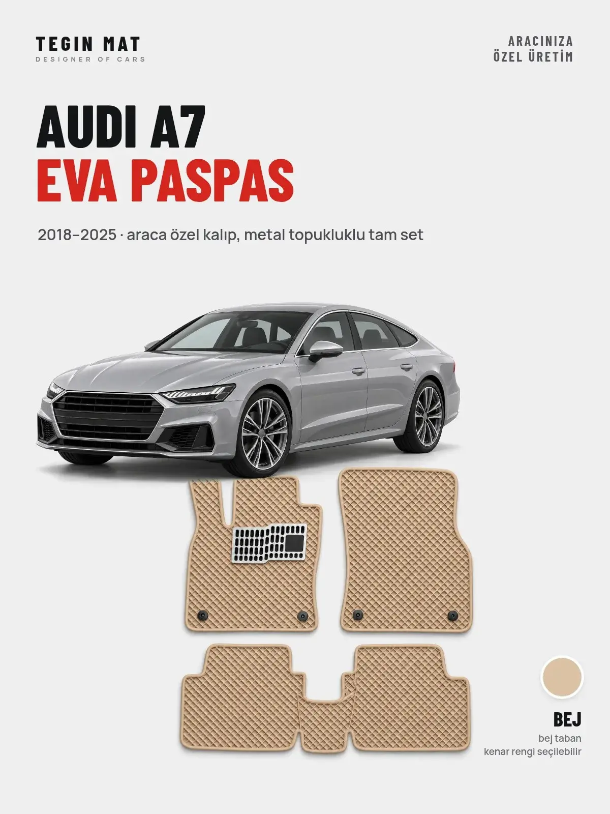 Audi A7 EVA Oto Paspas Tam Set (2018–2025) Bej – Araca Özel Kalıp (1)