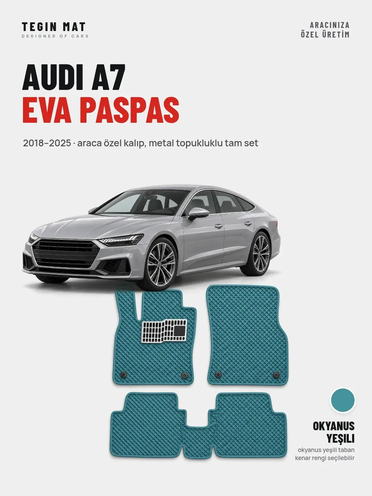 Audi A7 EVA Oto Paspas Tam Set (2018–2025) Okyanus Yeşili – Araca Özel Kalıp (1)