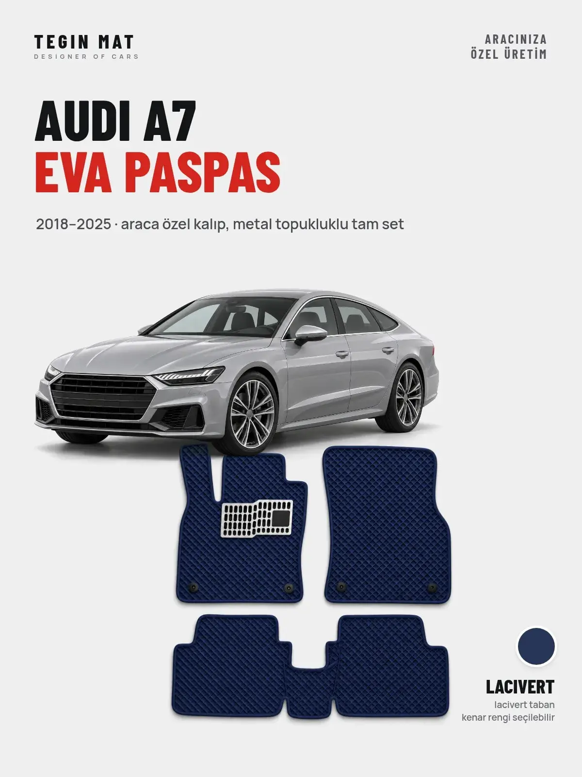 Audi A7 EVA Oto Paspas Tam Set (2018–2025) Lacivert – Araca Özel Kalıp (1)