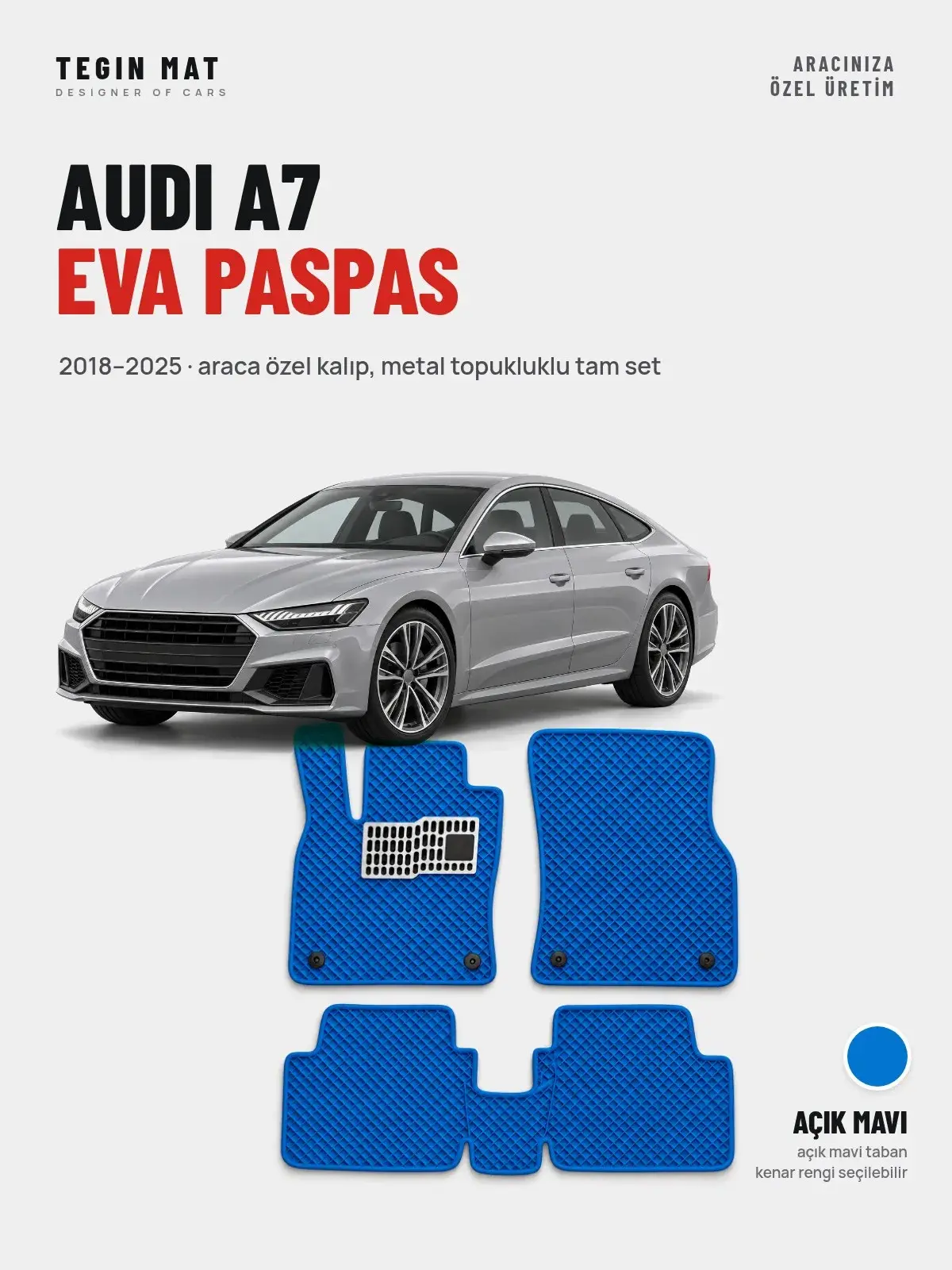 Audi A7 EVA Oto Paspas Tam Set (2018–2025) Açık Mavi – Araca Özel Kalıp (1)