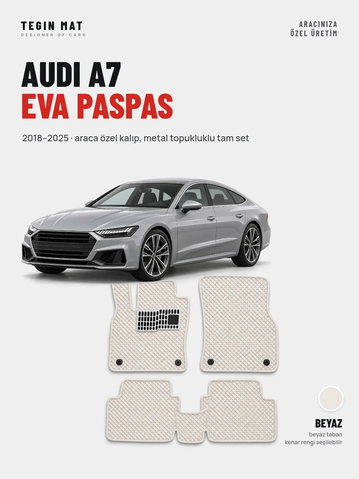 Audi A7 EVA Oto Paspas Tam Set (2018–2025) Beyaz – Araca Özel Kalıp (1)