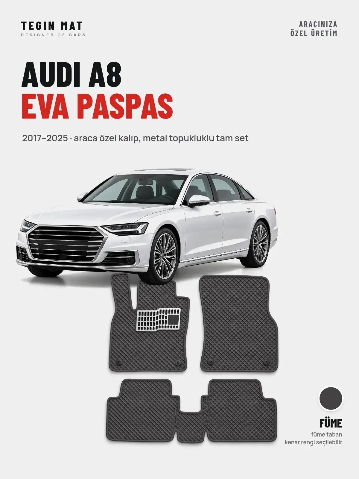Audi A8 EVA Oto Paspas Tam Set (2017–2025) Füme – Araca Özel Kalıp (1)