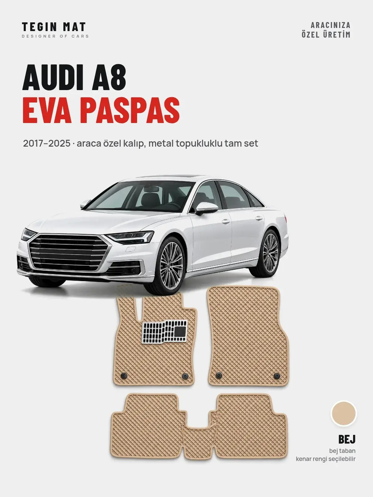 Audi A8 EVA Oto Paspas Tam Set (2017–2025) Bej – Araca Özel Kalıp (1)