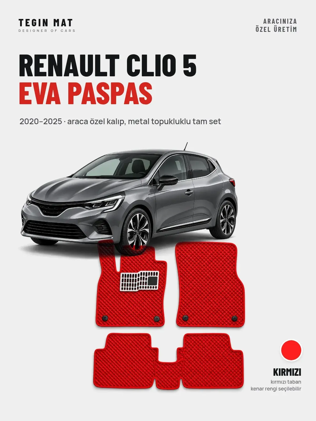 Renault Clio 5 EVA Oto Paspas Tam Set (2020–2025) Kırmızı – Araca Özel Kalıp (1)