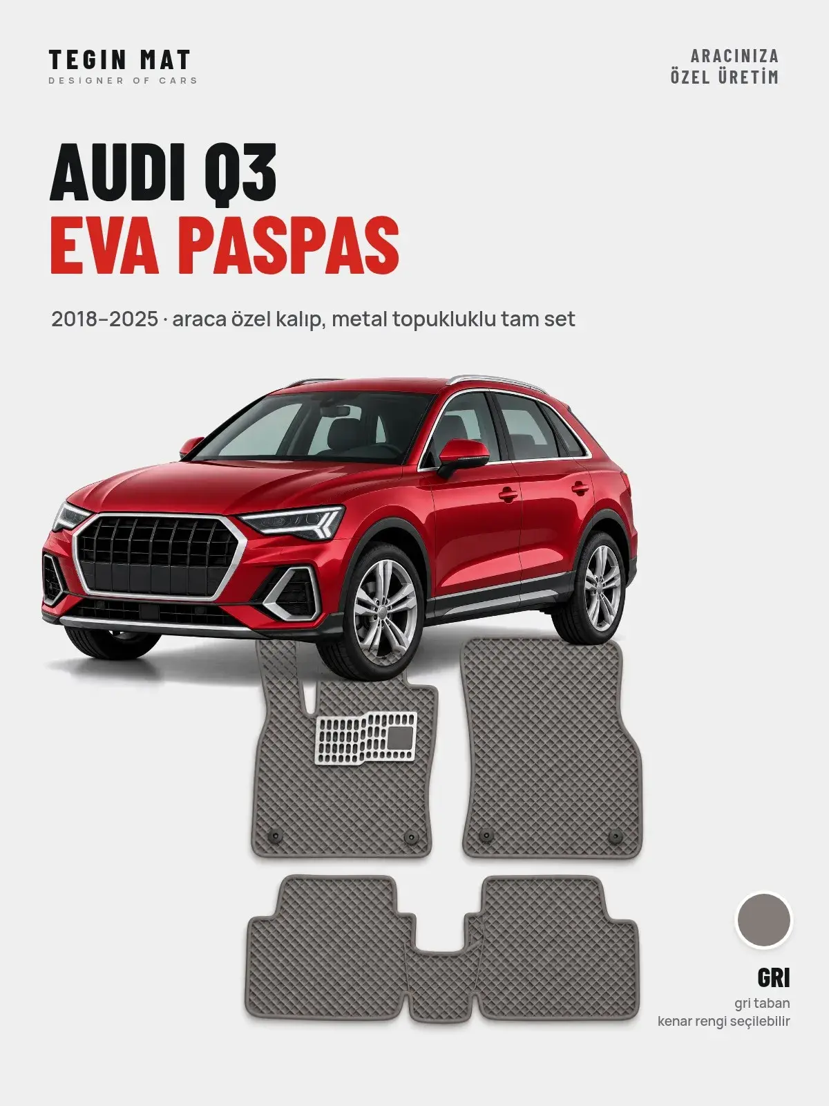 Audi Q3 EVA Oto Paspas Tam Set (2018–2025) Gri – Araca Özel Kalıp (1)
