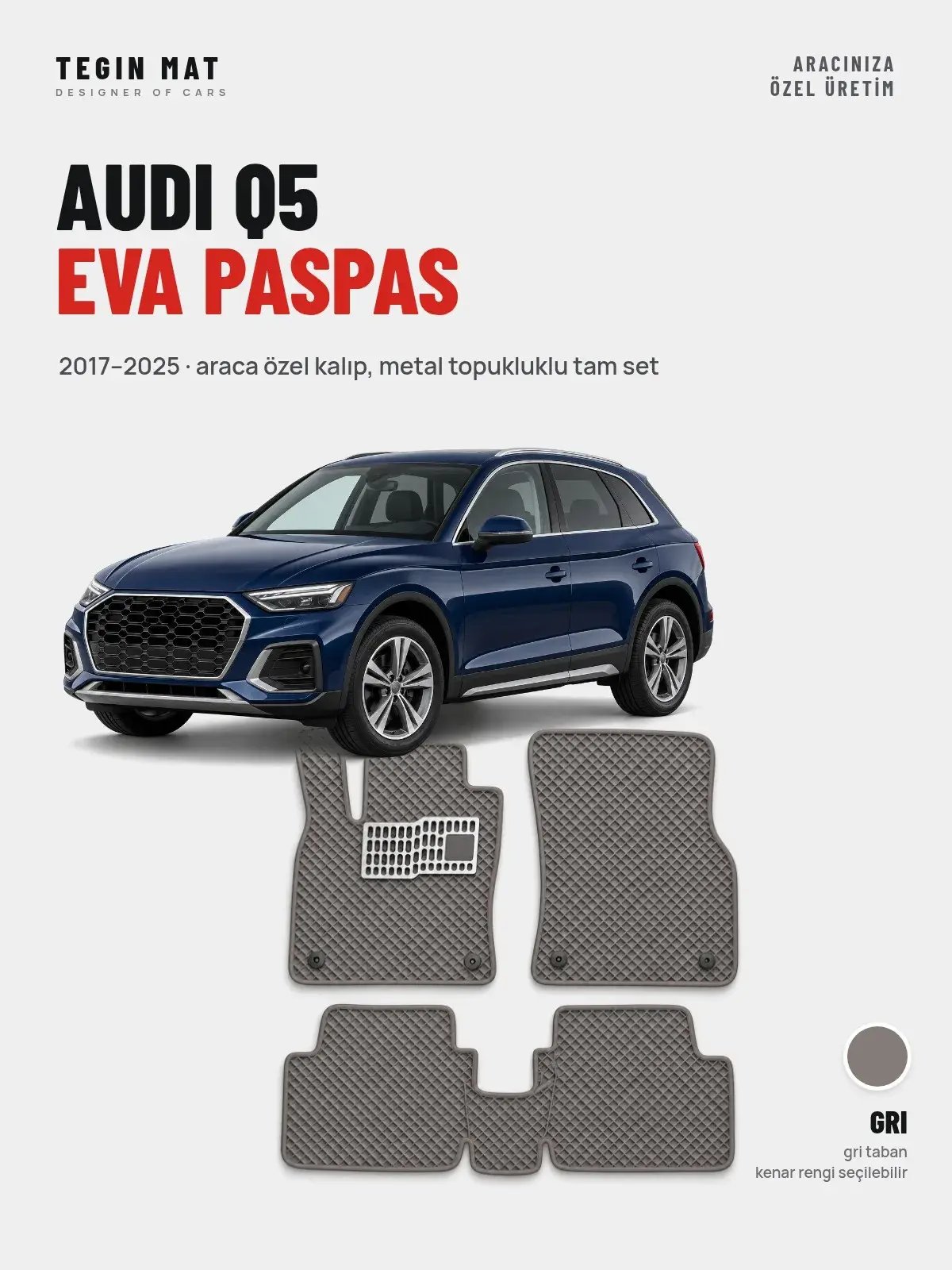 Audi Q5 EVA Oto Paspas Tam Set (2017–2025) Gri – Araca Özel Kalıp (1)