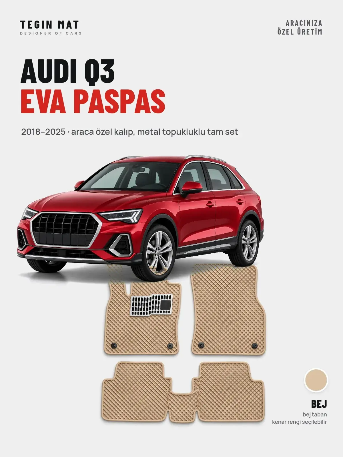 Audi Q3 EVA Oto Paspas Tam Set (2018–2025) Bej – Araca Özel Kalıp (1)
